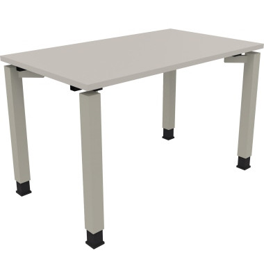 Schreibtisch All in One, manuell höhenverstellbar, 68-82cm (H), 120x70cm (BxT), rechteckig, lichtgrau / silberaluminium
