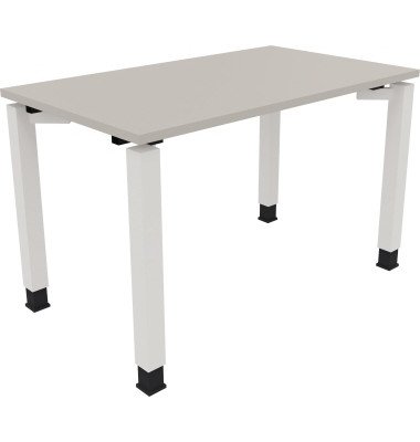 Schreibtisch All in One, manuell höhenverstellbar, 68-82cm (H), 120x70cm (BxT), rechteckig, lichtgrau / weiß