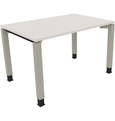 Schreibtisch All in One, manuell höhenverstellbar, 68-82cm (H), 120x80cm (BxT), rechteckig, weiß / silberaluminium