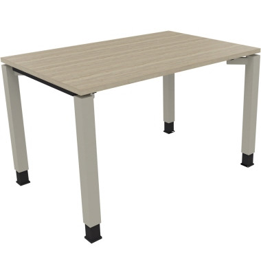 Schreibtisch All in One, manuell h&ouml;henverstellbar, 68-82cm (H), 120x80cm (BxT), rechteckig, eiche natur / silberaluminium
