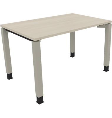Schreibtisch All in One, manuell höhenverstellbar, 68-82cm (H), 120x80cm (BxT), rechteckig, akazie hell / silberaluminium