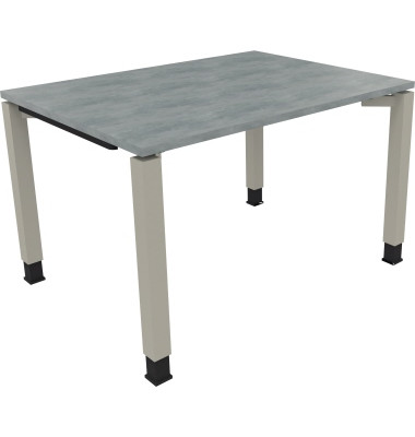 Schreibtisch All in One, manuell h&ouml;henverstellbar, 68-82cm (H), 120x90cm (BxT), rechteckig, beton hell / silberaluminium