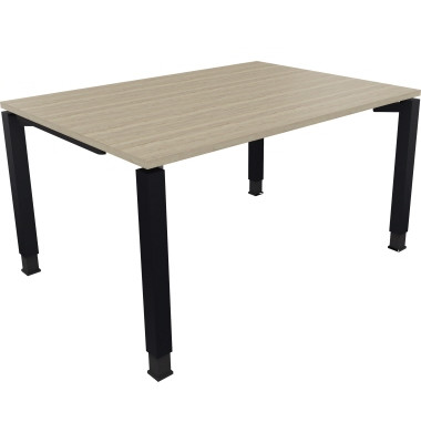 Schreibtisch All in One, manuell h&ouml;henverstellbar, 68-82cm (H), 140x100cm (BxT), rechteckig, eiche natur / anthrazit metallic