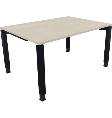 Schreibtisch All in One, manuell höhenverstellbar, 68-82cm (H), 140x100cm (BxT), rechteckig, akazie hell / anthrazit metallic