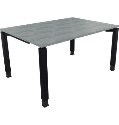 Schreibtisch All in One, manuell höhenverstellbar, 68-82cm (H), 140x100cm (BxT), rechteckig, beton hell / anthrazit metallic