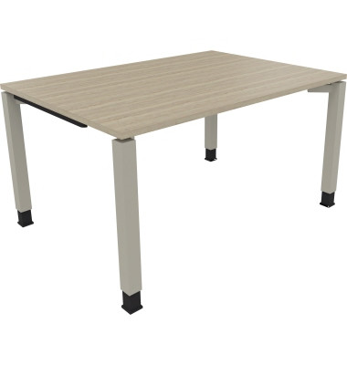 Schreibtisch All in One, manuell höhenverstellbar, 68-82cm (H), 140x100cm (BxT), rechteckig, eiche natur / silberaluminium