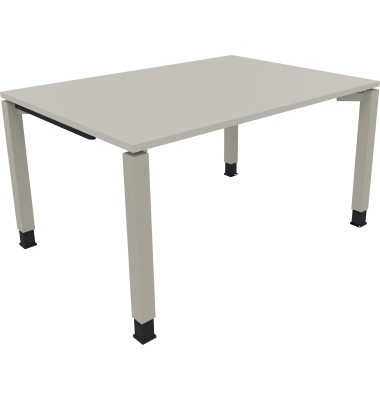 Schreibtisch All in One, manuell h&ouml;henverstellbar, 68-82cm (H), 140x100cm (BxT), rechteckig, lichtgrau / silberaluminium