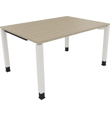 Schreibtisch All in One, manuell höhenverstellbar, 68-82cm (H), 140x100cm (BxT), rechteckig, eiche natur / weiß
