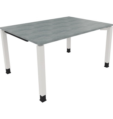Schreibtisch All in One, manuell höhenverstellbar, 68-82cm (H), 140x100cm (BxT), rechteckig, beton hell / weiß