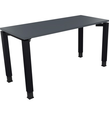 Schreibtisch All in One, manuell höhenverstellbar, 68-82cm (H), 140x60cm (BxT), rechteckig, lavagrau / anthrazit metallic