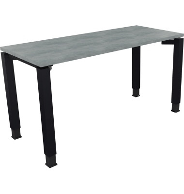 Schreibtisch All in One, manuell höhenverstellbar, 68-82cm (H), 140x60cm (BxT), rechteckig, beton hell / anthrazit metallic
