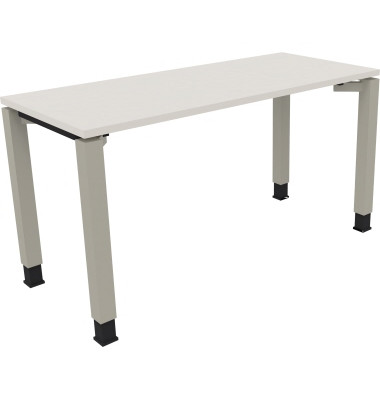 Schreibtisch All in One, manuell höhenverstellbar, 68-82cm (H), 140x60cm (BxT), rechteckig, weiß / silberaluminium