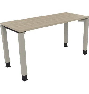 Schreibtisch All in One, manuell höhenverstellbar, 68-82cm (H), 140x60cm (BxT), rechteckig, eiche natur / silberaluminium