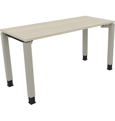 Schreibtisch All in One, manuell höhenverstellbar, 68-82cm (H), 140x60cm (BxT), rechteckig, akazie hell / silberaluminium