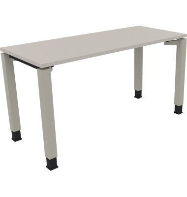 Schreibtisch All in One, manuell höhenverstellbar, 68-82cm (H), 140x60cm (BxT), rechteckig, lichtgrau / silberaluminium