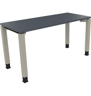 Schreibtisch All in One, manuell höhenverstellbar, 68-82cm (H), 140x60cm (BxT), rechteckig, lavagrau / silberaluminium