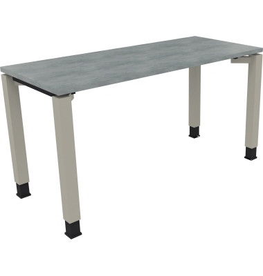 Schreibtisch All in One, manuell höhenverstellbar, 68-82cm (H), 140x60cm (BxT), rechteckig, beton hell / silberaluminium