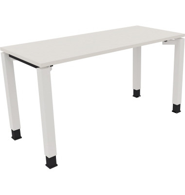 Schreibtisch All in One, manuell höhenverstellbar, 68-82cm (H), 140x60cm (BxT), rechteckig, weiß / weiß