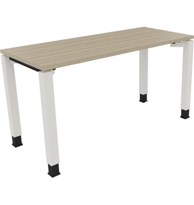 Schreibtisch All in One, manuell höhenverstellbar, 68-82cm (H), 140x60cm (BxT), rechteckig, eiche natur / weiß