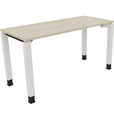 Schreibtisch All in One, manuell höhenverstellbar, 68-82cm (H), 140x60cm (BxT), rechteckig, akazie hell / weiß