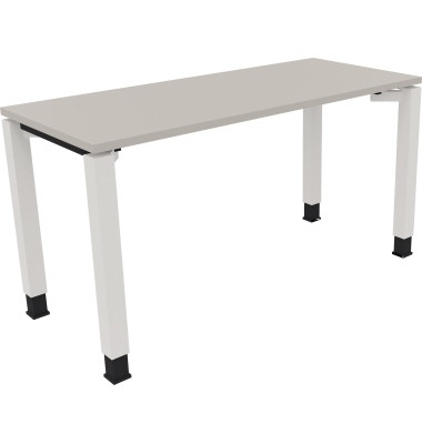 Schreibtisch All in One, manuell höhenverstellbar, 68-82cm (H), 140x60cm (BxT), rechteckig, lichtgrau / weiß