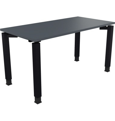 Schreibtisch All in One, manuell h&ouml;henverstellbar, 68-82cm (H), 140x70cm (BxT), rechteckig, lavagrau / anthrazit metallic