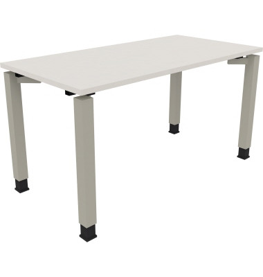 Schreibtisch All in One, manuell höhenverstellbar, 68-82cm (H), 140x70cm (BxT), rechteckig, weiß / silberaluminium