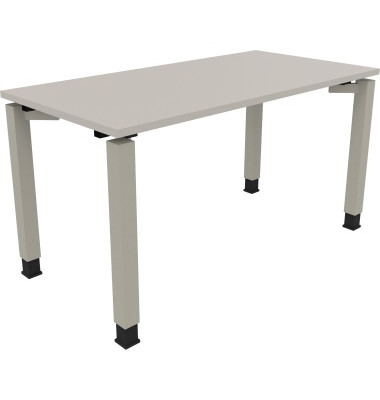 Schreibtisch All in One, manuell höhenverstellbar, 68-82cm (H), 140x70cm (BxT), rechteckig, lichtgrau / silberaluminium