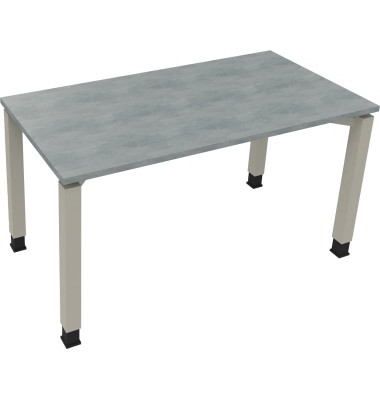 Schreibtisch All in One, manuell h&ouml;henverstellbar, 68-82cm (H), 140x70cm (BxT), rechteckig, beton hell / silberaluminium