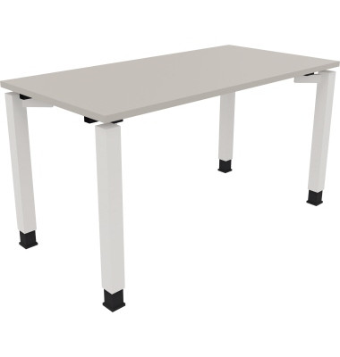 Schreibtisch All in One, manuell höhenverstellbar, 68-82cm (H), 140x70cm (BxT), rechteckig, lichtgrau / weiß