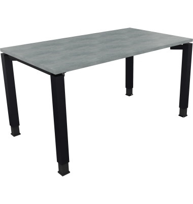 Schreibtisch All in One, manuell höhenverstellbar, 68-82cm (H), 140x80cm (BxT), rechteckig, beton hell / anthrazit metallic