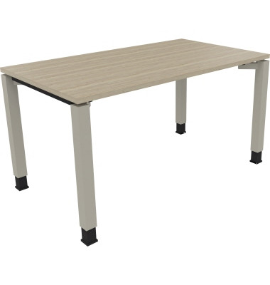 Schreibtisch All in One, manuell höhenverstellbar, 68-82cm (H), 140x80cm (BxT), rechteckig, eiche natur / silberaluminium