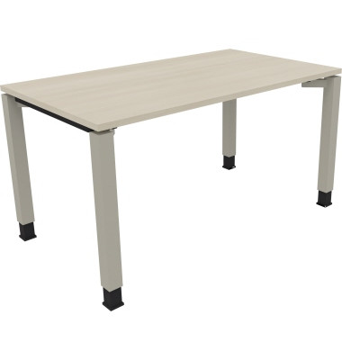 Schreibtisch All in One, manuell höhenverstellbar, 68-82cm (H), 140x80cm (BxT), rechteckig, akazie hell / silberaluminium
