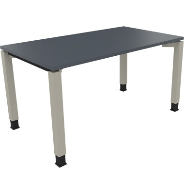 Schreibtisch All in One, manuell h&ouml;henverstellbar, 68-82cm (H), 140x80cm (BxT), rechteckig, lavagrau / silberaluminium