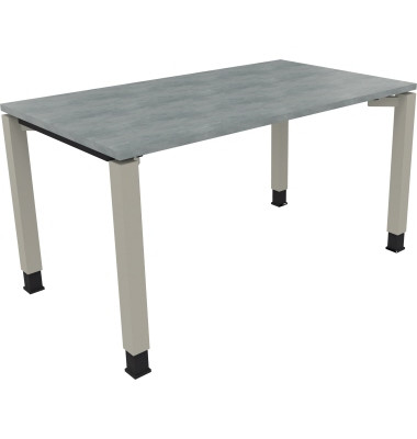 Schreibtisch All in One, manuell höhenverstellbar, 68-82cm (H), 140x80cm (BxT), rechteckig, beton hell / silberaluminium