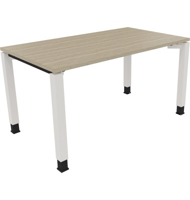 Schreibtisch All in One, manuell höhenverstellbar, 68-82cm (H), 140x80cm (BxT), rechteckig, eiche natur / weiß