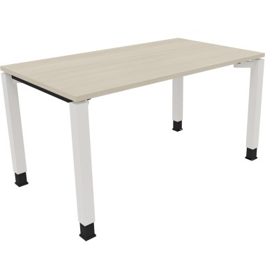 Schreibtisch All in One, manuell h&ouml;henverstellbar, 68-82cm (H), 140x80cm (BxT), rechteckig, akazie hell / wei&szlig;