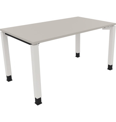 Schreibtisch All in One, manuell höhenverstellbar, 68-82cm (H), 140x80cm (BxT), rechteckig, lichtgrau / weiß