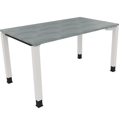 Schreibtisch All in One, manuell höhenverstellbar, 68-82cm (H), 140x80cm (BxT), rechteckig, beton hell / weiß