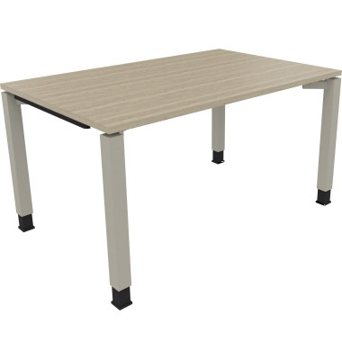 Schreibtisch All in One, manuell höhenverstellbar, 68-82cm (H), 140x90cm (BxT), rechteckig, eiche natur / silberaluminium