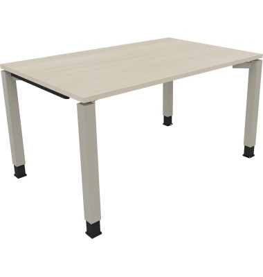 Schreibtisch All in One, manuell höhenverstellbar, 68-82cm (H), 140x90cm (BxT), rechteckig, akazie hell / silberaluminium