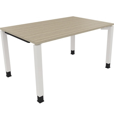 Schreibtisch All in One, manuell höhenverstellbar, 68-82cm (H), 140x90cm (BxT), rechteckig, eiche natur / weiß