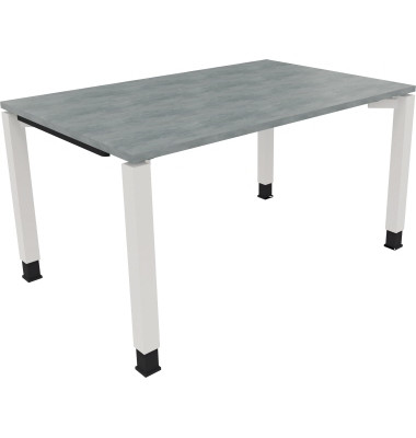 Schreibtisch All in One, manuell höhenverstellbar, 68-82cm (H), 140x90cm (BxT), rechteckig, beton hell / weiß