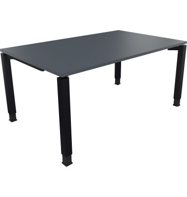 Schreibtisch All in One, manuell höhenverstellbar, 68-82cm (H), 160x100cm (BxT), rechteckig, lavagrau / anthrazit metallic