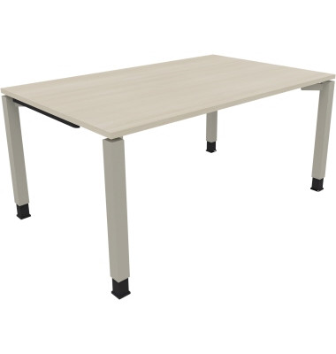 Schreibtisch All in One, manuell höhenverstellbar, 68-82cm (H), 160x100cm (BxT), rechteckig, akazie hell / silberaluminium
