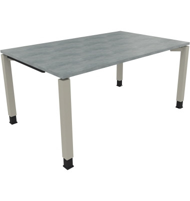 Schreibtisch All in One, manuell h&ouml;henverstellbar, 68-82cm (H), 160x100cm (BxT), rechteckig, beton hell / silberaluminium