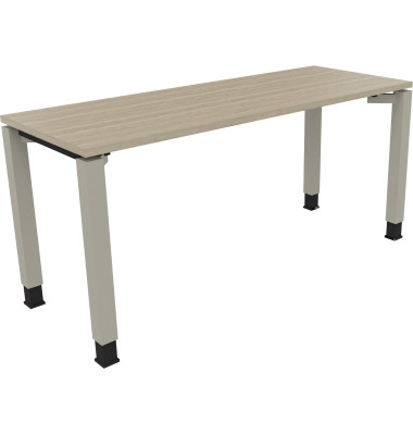 Schreibtisch All in One, manuell höhenverstellbar, 68-82cm (H), 160x60cm (BxT), rechteckig, eiche natur / silberaluminium