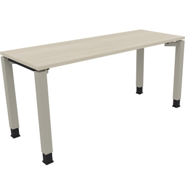 Schreibtisch All in One, manuell h&ouml;henverstellbar, 68-82cm (H), 160x60cm (BxT), rechteckig, akazie hell / silberaluminium