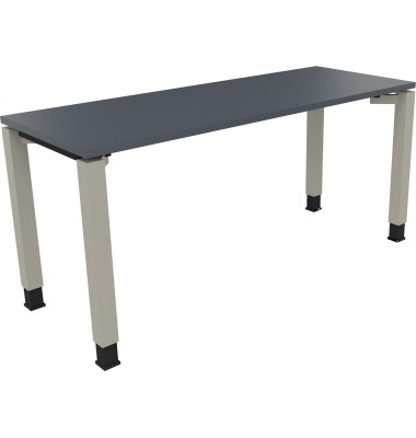 Schreibtisch All in One, manuell höhenverstellbar, 68-82cm (H), 160x60cm (BxT), rechteckig, lavagrau / silberaluminium