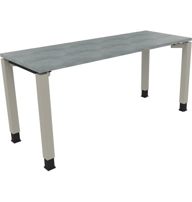 Schreibtisch All in One, manuell höhenverstellbar, 68-82cm (H), 160x60cm (BxT), rechteckig, beton hell / silberaluminium